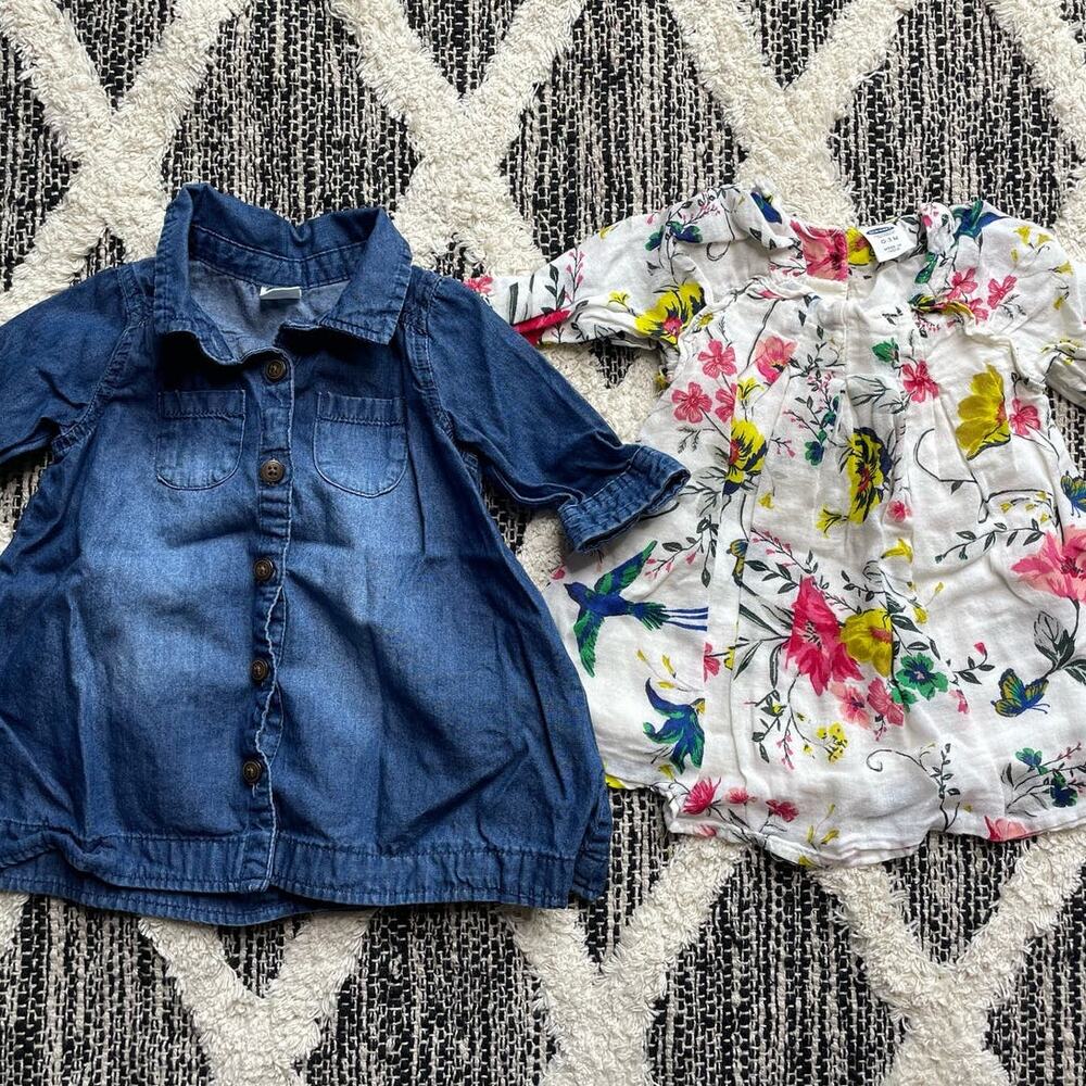 Old Navy Floral and Denim Shirt baby girl size 0-3mo bundle